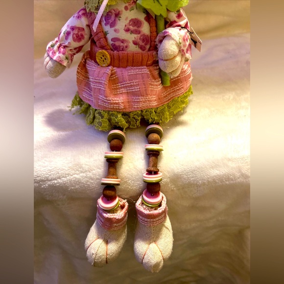 Pier 1 Easter Bunny Rabbit Shelf Sitter Dangle Button Legs Farmhouse Decor - Picture 5 of 11